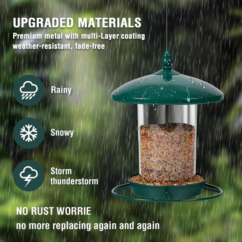 Youvip Metal Bird Feeder for Outdoors Hanging,3.0LB Seed Feeder,Easy to Fill & Clean,360° Feeding,Chew Proof Weatherproof Roof for Gardens and Wild Birds,Green - Image 2